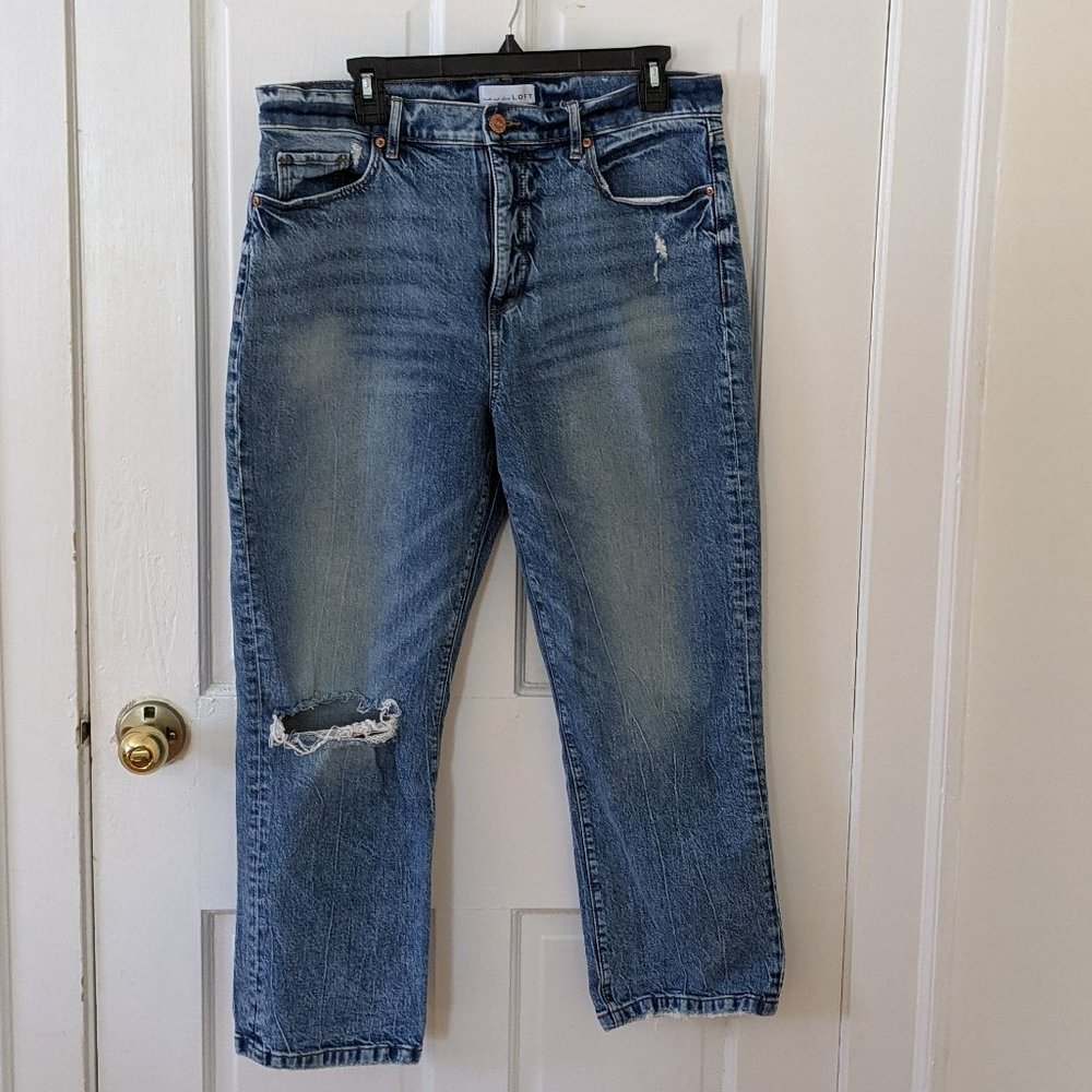 LOFT High Waist Straight Crop Distressed Jeans Size 12/31
